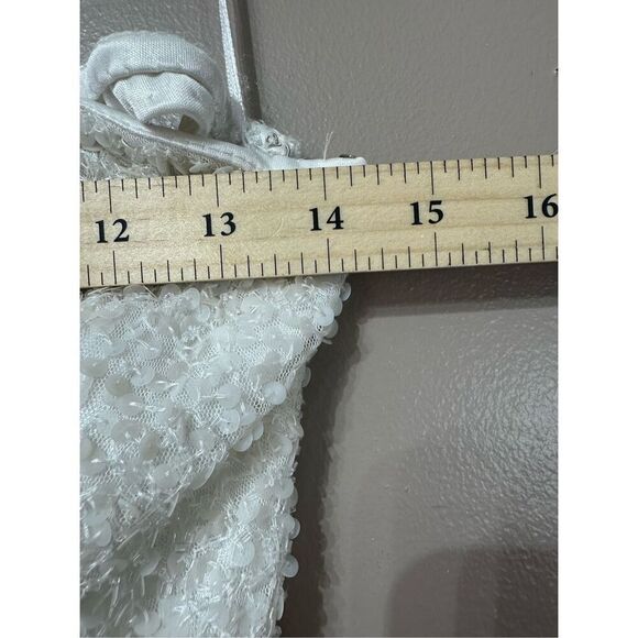 Mac Duggal 5263 One Shoulder Strap Drape Off White Sequin Evening Mini Dress S - Picture 6 of 16